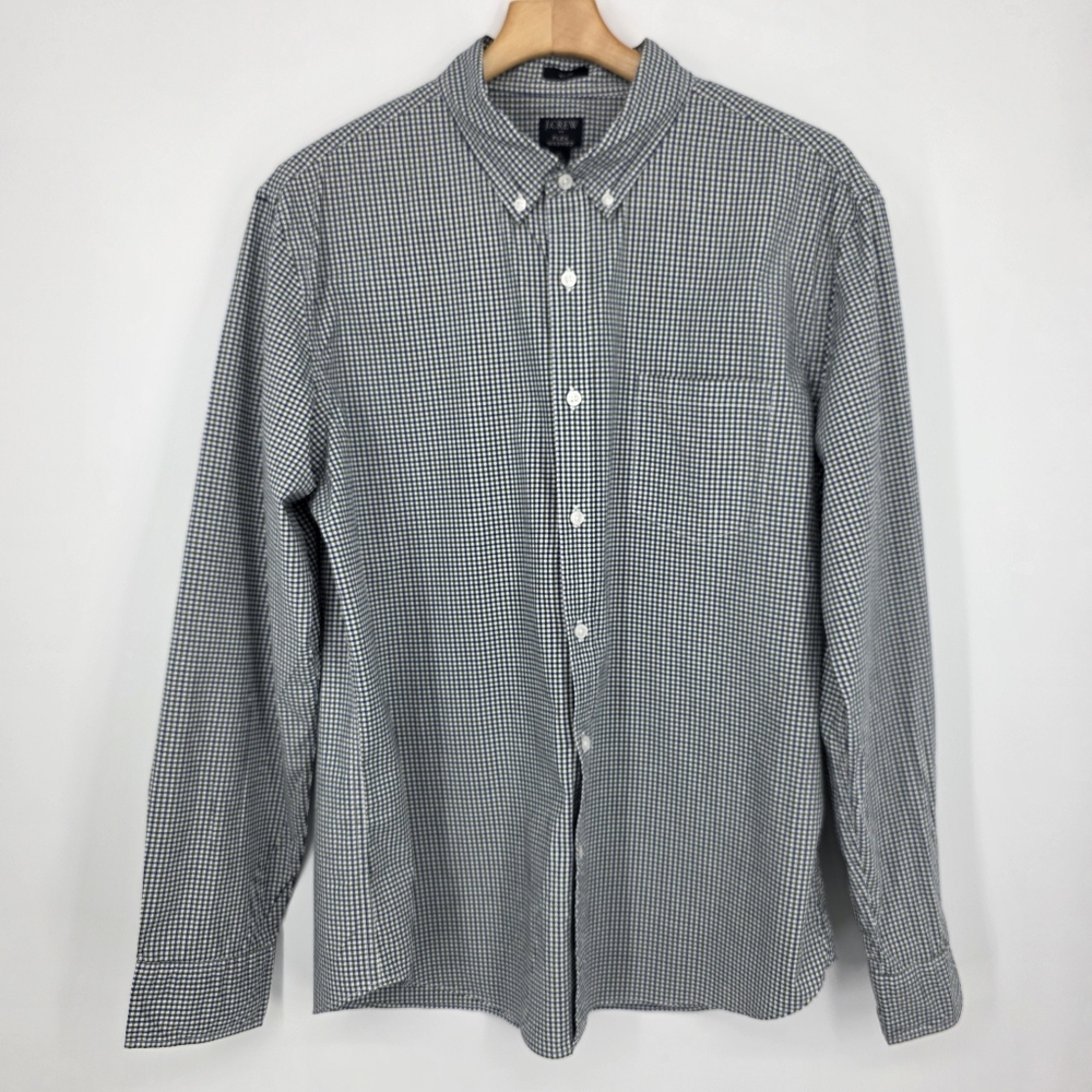 J. Crew Men's Green,Blue & White Micro Gingham Button-Down Shirt XL.